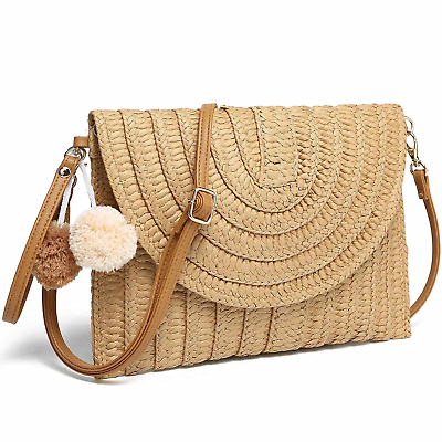 #ad Straw Purse for Women Summer Beach Woven Bag with Pompom
