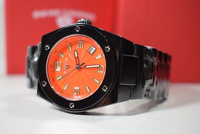 #ad Swiss Legend Women#x27;s Ceramic Throttle Orange Textured Dial Watch SL 10054 BKOTSA