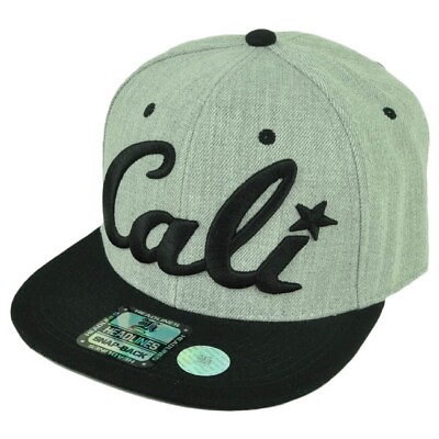 #ad Cali California Republic 3D Snapback Flat Bill Hat Cap Two Tone Heather Black
