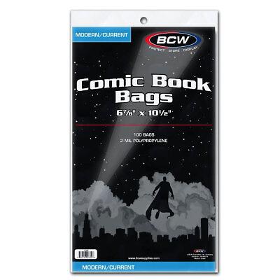 #ad BCW Current Modern Comic Book Bags 100 Pack Acid Free Poly Sleeves Fast Ship USA