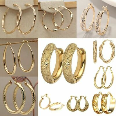 Elegant Gold Plated Hoop Earrings Women Cubic Zirconia Wedding Jewelry Gifts C $2.72