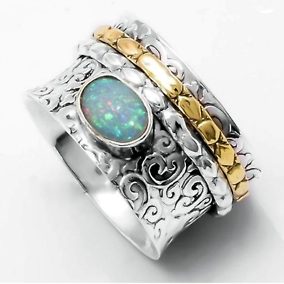 #ad Opal Ring 925 Sterling Spinner Silver Ring Meditation Ring All Size PM 4811