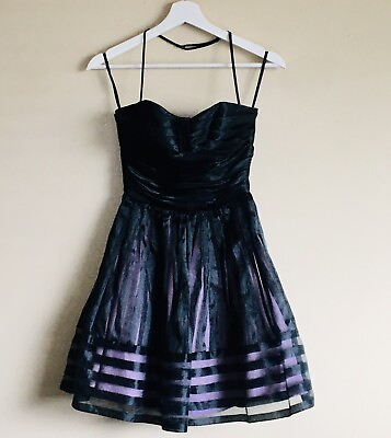 #ad Betsey Johnson Evening Black Lavender Strapless Dress US Size 0 Fit Flare