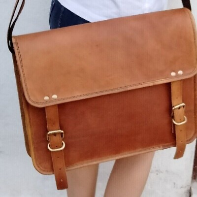 #ad 13 Inch#x27;s Vintage Briefcase Satchel Soft Leather Laptop Messenger Bag Shoulder