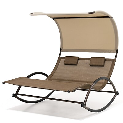 #ad Outdoor Double Chaise Lounge Chair Swing Rocking with Sun Shade amp; Wheels