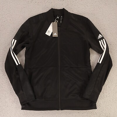 #ad Adidas Jacket Mens L Black Polyester Track Snap Sides Full Zip Stripes NEW $65