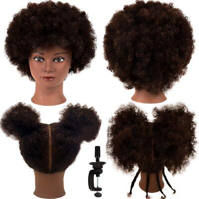 #ad African Mannequin Head with 100% Human Hair Curly Cosmetology Manican Mannequ...