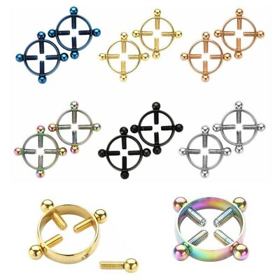 #ad 1 Pair Adjustable Nipple Shields Rings Circle Clamps Faux Jewelry Screw Clip New