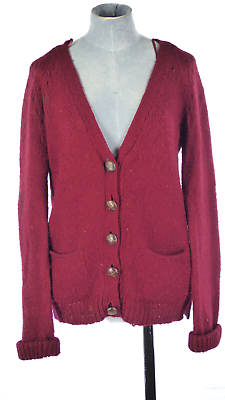 #ad Topshop Womens Cardigan Burgundy Knit Classic Granddad Pockets casual Size UK 6