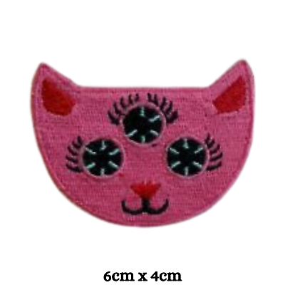 #ad Pink cat with Three Eyes Animal Iron Sew on Embroidered Patch