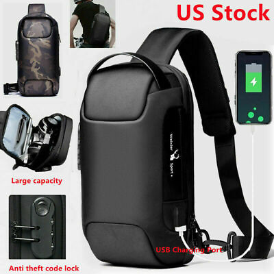 Men#x27;s Sling Chest Bag Waterproof Anti theft Shoulder Crossbody Backpack USB Port $25.93