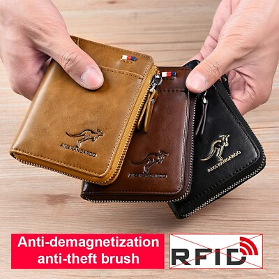 #ad Mens FID Blocking Leather Wallet Credit Card ID Holder Zipper Purse Waterproof