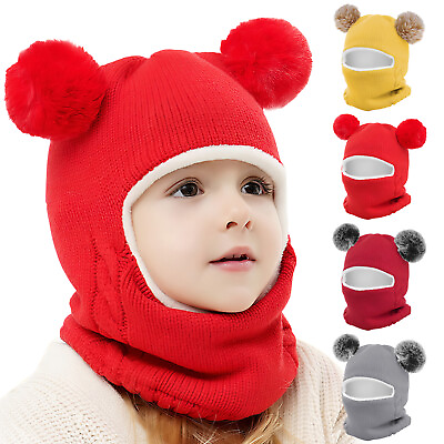 #ad Cute Baby Toddler Kids Winter Beanie Warm Hat Hooded Scarf Earflap Knitted Cap
