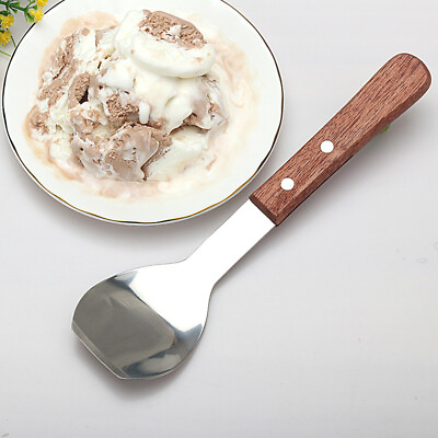 #ad 1Pc Ice Cream Spade Spoon Kitchen Stainless Steel Ice Cream Scoop Wood Handle