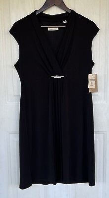 #ad Coldwater Creek Womens V Neck Jewel Knit Dress Size 16 Petite Black Sleeveless