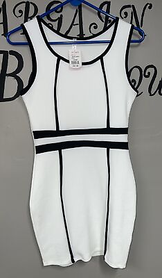 #ad New A’gaci White Black Dress Short Mini Large
