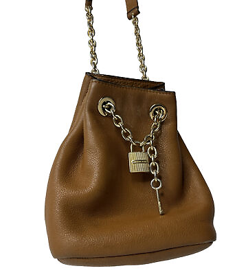 #ad Michael Kors Bucket Bag Shoulder Mini Purse Pebble Leather MK Brown Gold