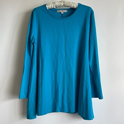 #ad Christopher Calvin Womens Round Neck Swing Tunic Top Size S Blue Long Sleeve