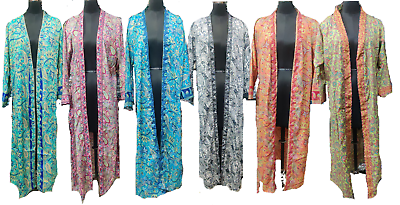 #ad Assorted Lot 10Pc Boho Indian Silk Saree Kimono robe women beach wear maxi gown