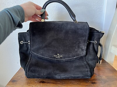 #ad Kate Spade Suede Leather Black Handbag top Handle And Cross Body Strap