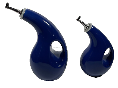 #ad Rachael Ray Set of 2 Blue Glaze EVOO Olive Oil Bottle Dispenser W Spout 9” 7”