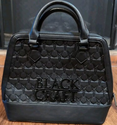 #ad BlackCraft Cult Black Faux Leather Quilted Bat Satchel Purse Detachable Strap
