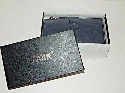 #ad GIFT BOXED Blue Gray Genuine Leather RFID Protected Women#x27;s Wallet NICE