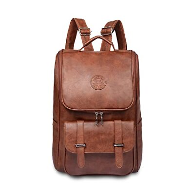 #ad Vintage Leather Backpack Slim Laptop Backpack Travel Waterproof Pack College