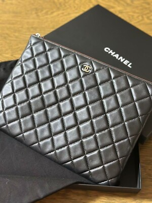 #ad #ad CHANEL Matelasse Quilted Coco Mark Clutch Bag Pouch Clutch Bag Black with Box