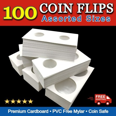 #ad 100 Assorted 2x2 Premium Cardboard Mylar Coin Holder Flip