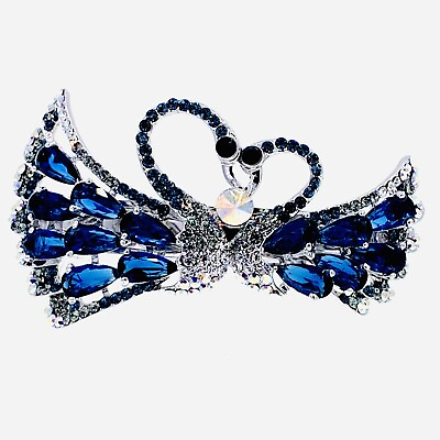 #ad USA SWAN BARRETTE Hair Clip Hairpin use Swarovski Crystal Elegant Nave Blue K39