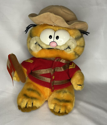 #ad Vintage Dakin Garfield Canadian Mountie Plush Stuffed Animal with Canada Flag 9quot;