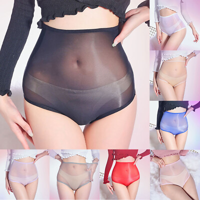 #ad Women Oil Shiny Glossy Underwear High Waist Sexy Lingeries Sheer Briefs Panties