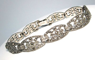 #ad Vintage Sterling Silver and Marcasite Bracelet 18.3 grams 7 3 4” x 1 2” wide