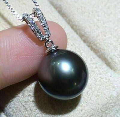 #ad Pretty Design AAAA 10 11mm Tahitian Black Round real Pearl Pendant Necklace