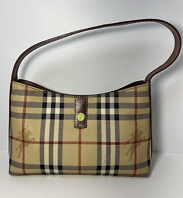 VTG BURBERRY Nova Check Canvas amp; Brown Leather MINIATURE Shoulder Handbag Purse