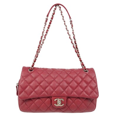 #ad Chanel Red Caviar Classic Flap Shoulder Bag KK00627