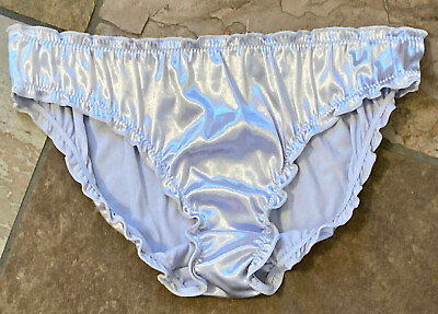 #ad Silver Pewter 8 XL Buttery Ultra Soft Second Skin SATIN Ruffle Bikini Panty