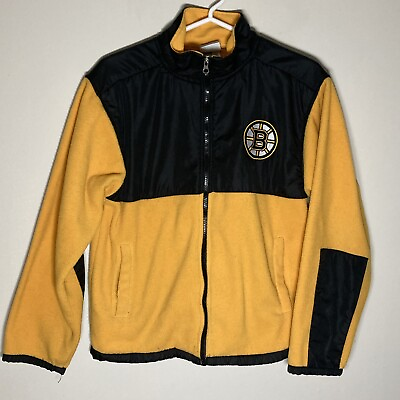 #ad Boston Bruins Fleece Jacket Yellow Black Logo Youth Zipper NHL Size L 12 14