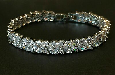 Marquise Cut D VVS1 Diamond Tennis Bracelet 14K White Gold Over For Womens $359.99
