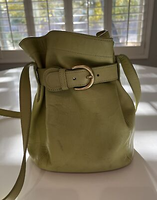 #ad Vintage Coach Soho Belted Green Leather Pouch Bucket Bag Crossbody 4156