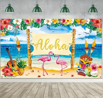 #ad Upgraded Hawaiian Luau Party Decorations Aloha Luau Backdrop Summer Beach Bann