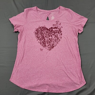 #ad St Johns Bay Active Shirt Womens Tall XL XLT Short Sleeve Floral Heart Pink