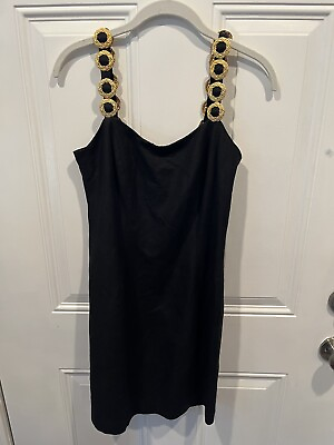 #ad DEBORAH LAWS women’s Vintage 90’s black cocktail evening dress gold straps