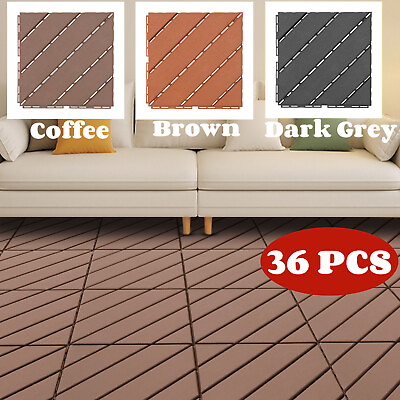 #ad 36PCS Square Plastic Interlocking Deck Tiles Patio Deck Tiles 12x12quot; Waterproof