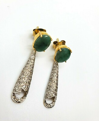 #ad 14kt Yellow Gold Emerald Earring