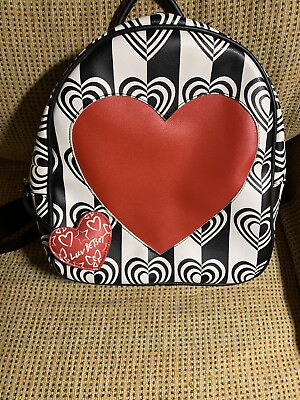 #ad Betsy Johnson Red Black And White Heart Small Backpack purse