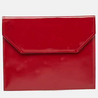 #ad Bally Red Glossy Leather Envelope Clutch
