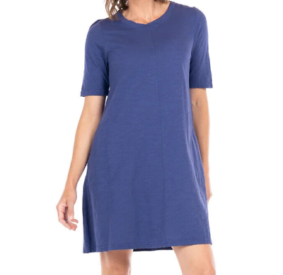 #ad FRESH PRODUCE Large South Beach Blue LORNA Cotton Jersey Swing Dress $65 NWT L