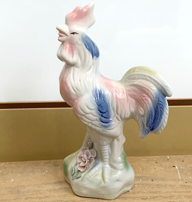 #ad Vintage Rooster Chicken Pastel Porcelain Country Farmhouse Kitchen Vtg Decor